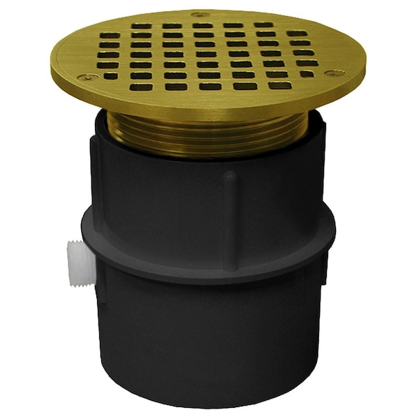 Jones Stephens 3in. PVC Over Pipe Fit Drain Base with 3in. Metal Spud and 5in. Polished Brass Strainer D53312 - main